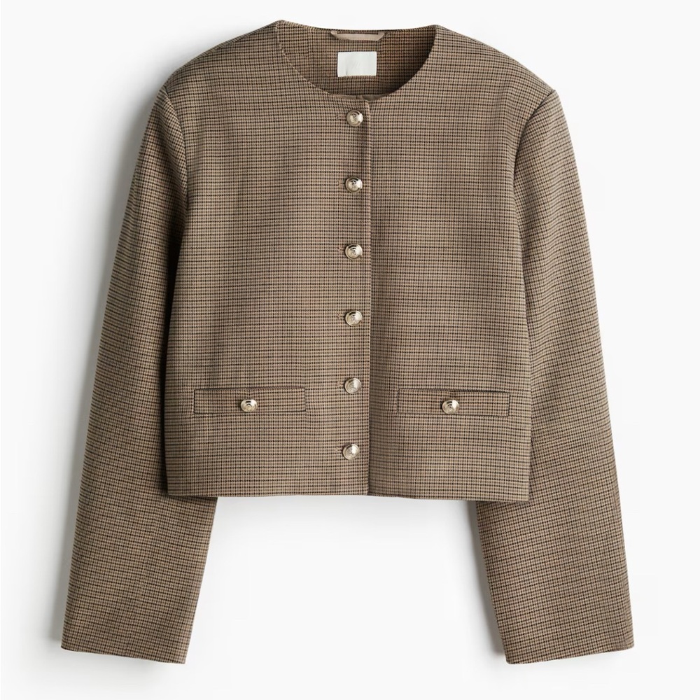 H&M Brown Houndstooth/Plaid Cropped Blazer